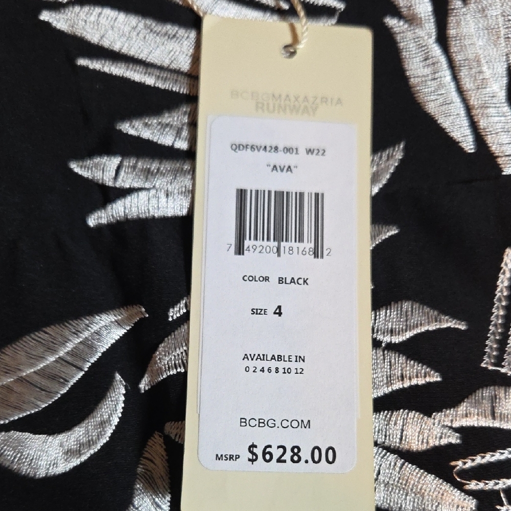 BCBG Black Dress with Silver Leaf Design - Picture 5 of 12